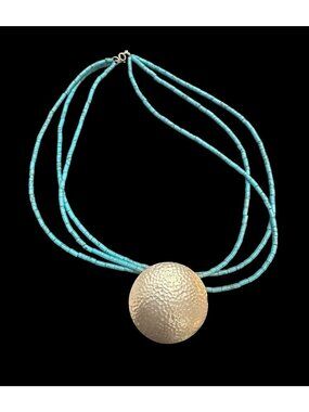 Dee Berkley DBJ 925 Three Strand Turquoise Bead Necklace Sterling Silver